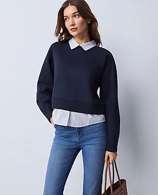 Ann Taylor Weekend Collection Layered Mix Media Sweatshirt sold by Ann Taylor