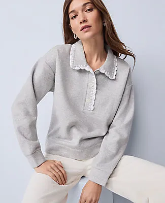 Ann Taylor Weekend Collection Crochet Trim Collared Sweatshirt sold by Ann Taylor