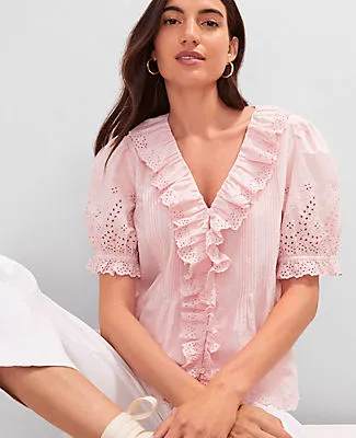 Ann Taylor Weekend Collection Embroidered Ruffle Top sold by Ann Taylor