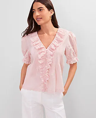 Ann Taylor Weekend Collection Embroidered Ruffle Top sold by Ann Taylor product image thumbnail 3