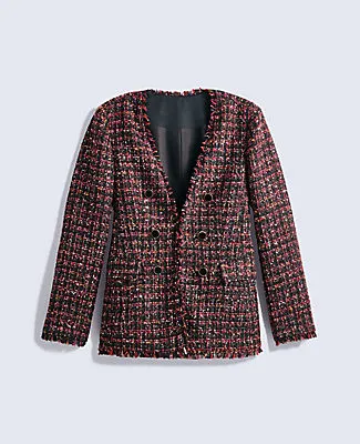 Ann Taylor The Petite Long V-Neck Sequin Tweed Jacket sold by Ann Taylor product image thumbnail 4