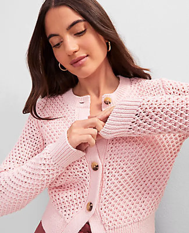 Ann Taylor Weekend Collection Open Stitch Scalloped Cardigan sold by Ann Taylor