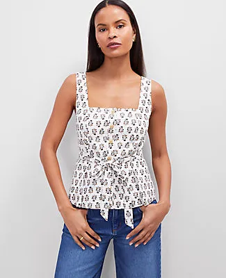 Ann Taylor Floral Linen Blend Tie Waist Top sold by Ann Taylor