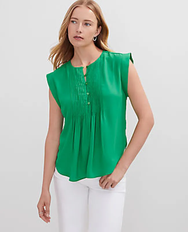 Ann Taylor Pintucked Cap Sleeve Top sold by Ann Taylor