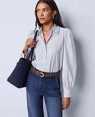 Ann Taylor Weekend Collection Striped Ruffle Collar Blouse sold by Ann Taylor product image thumbnail 3