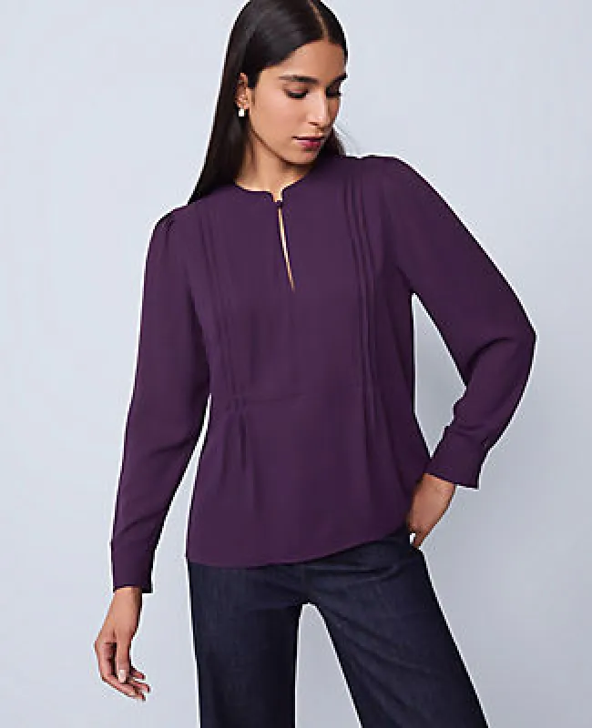 Ann Taylor Petite Mixed Media Pintuck Top sold by Ann Taylor