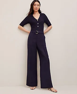 Ann Taylor The Belted Wide-Leg Pant in Linen Blend sold by Ann Taylor