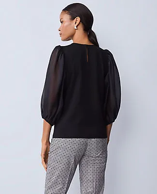 Ann Taylor Puff Sleeve Mixed Media Top sold by Ann Taylor product image thumbnail 2