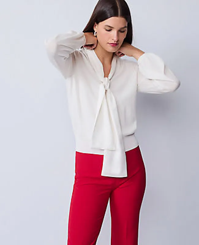 Ann Taylor Mixed Media Tie Neck Top sold by Ann Taylor