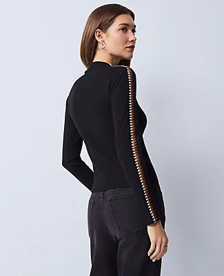 Ann Taylor Petite Weekend Collection Crochet Trim Mock Neck Top sold by Ann Taylor product image thumbnail 2