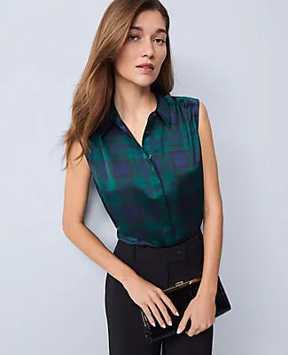 Ann Taylor Petite Plaid Satin Sleeveless Shirt sold by Ann Taylor