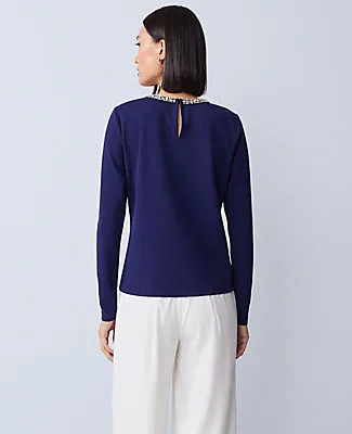 Ann Taylor Petite Ponte Embellished Crew Neck Top sold by Ann Taylor product image thumbnail 2