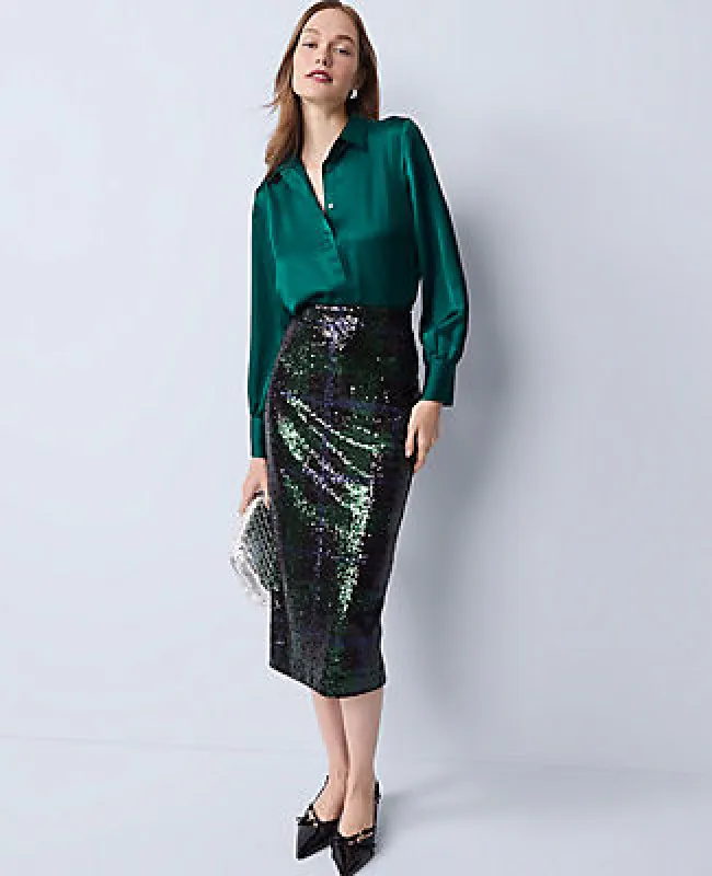Ann Taylor Sequin Plaid Column Midi Skirt sold by Ann Taylor