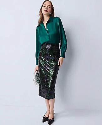 Ann Taylor Sequin Plaid Column Midi Skirt sold by Ann Taylor