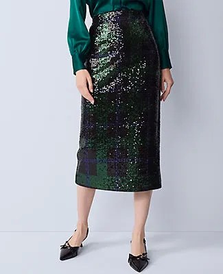 Ann Taylor Sequin Plaid Column Midi Skirt sold by Ann Taylor product image thumbnail 2