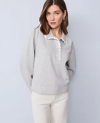 Ann Taylor Petite Weekend Collection Crochet Trim Collared Sweatshirt sold by Ann Taylor product image thumbnail 3