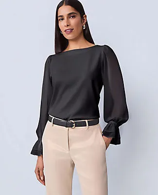 Ann Taylor Petite Mixed Media Pleated Sleeve Top sold by Ann Taylor