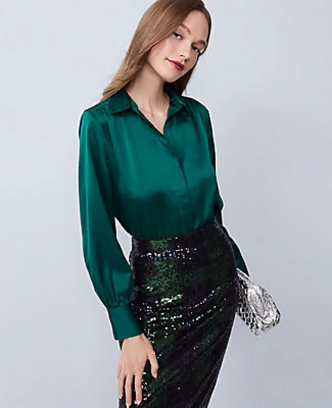 Ann Taylor Collared Shirred Yoke Button Down Shirt sold by Ann Taylor