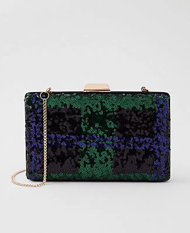 Ann Taylor Sequin Tartan Hard Clutch made by Ann Taylor