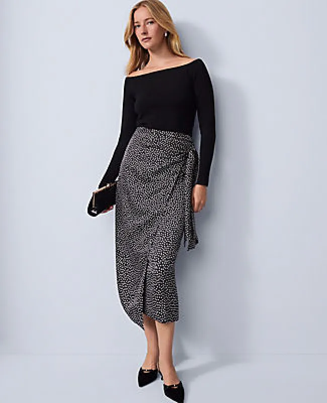 Ann Taylor Petite Dotted Side-Tie Satin Midi Skirt sold by Ann Taylor