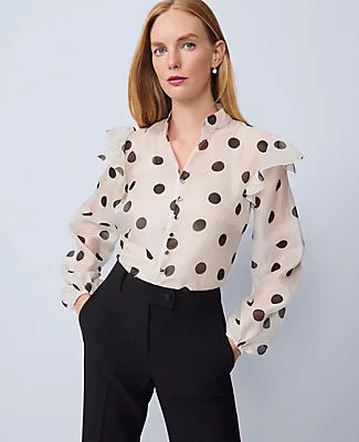 Ann Taylor Dotted Ruffle Trim Blouse sold by Ann Taylor