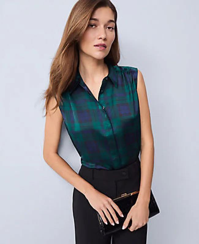 Ann Taylor Petite Plaid Satin Sleeveless Shirt sold by Ann Taylor