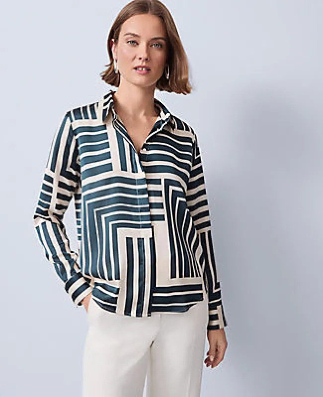 Ann Taylor Geo Satin Essential Shirt made by Ann Taylor