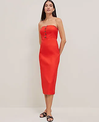 Ann Taylor The Petite Buttoned Strapless Dress in Linen Blend sold by Ann Taylor product image thumbnail 3