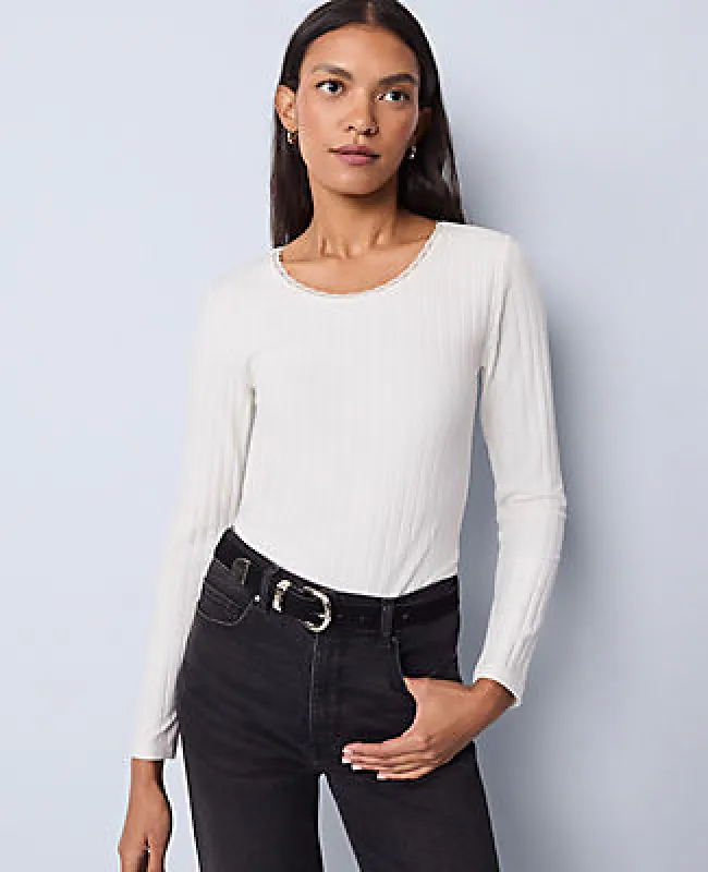 Ann Taylor Weekend Collection Lace Trim Pointelle Top sold by Ann Taylor
