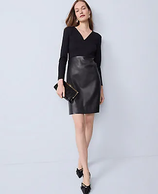 Ann Taylor Petite Mixed Media V-Neck Sheath Dress sold by Ann Taylor product image thumbnail 3