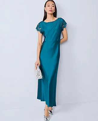 Ann Taylor Petite Lace Trim Satin Midi Dress sold by Ann Taylor