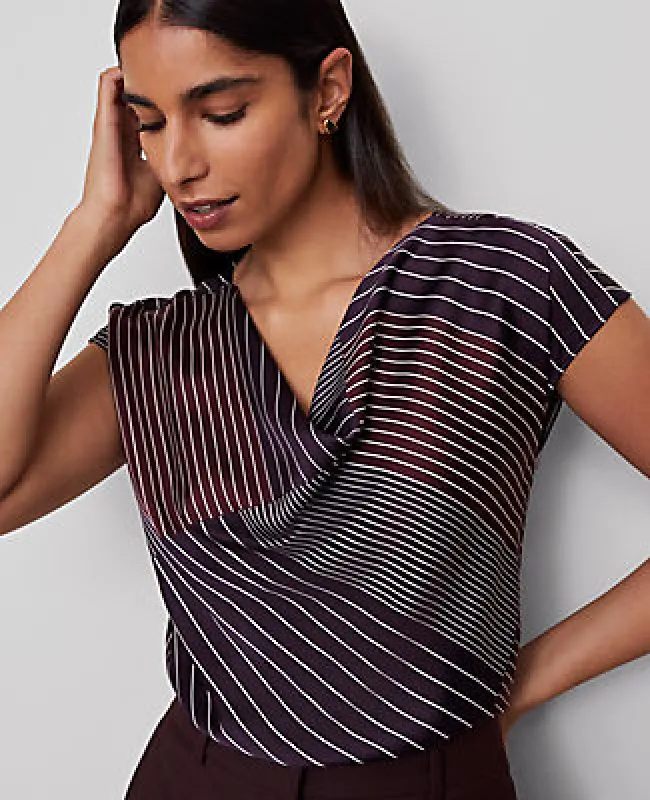 Ann Taylor Striped Satin Cowl Neck Top sold by Ann Taylor