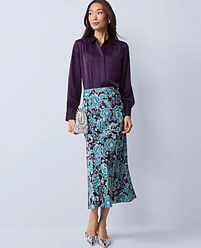 Ann Taylor Petite Floral Satin Midi Slip Skirt sold by Ann Taylor
