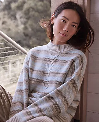 Ann Taylor Haven Well Within Wool Blend Cable Stripe Crewneck Sweater sold by Ann Taylor product image thumbnail 4