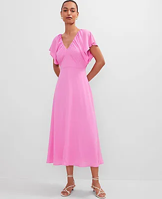 Ann Taylor Flutter Sleeve Midi Flare Dress sold by Ann Taylor product image thumbnail 3