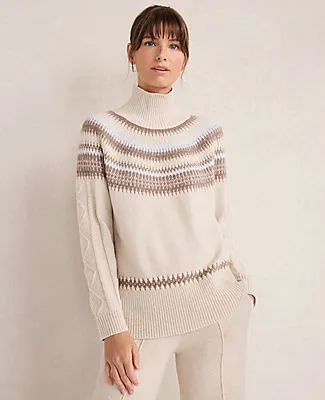 Ann Taylor Haven Well Within Organic Cotton Blend Fair Isle Cable Mock Neck Sweater sold by Ann Taylor