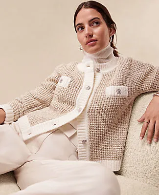 Ann Taylor Metallic Waffle Knit Sweater Jacket sold by Ann Taylor product image thumbnail 4