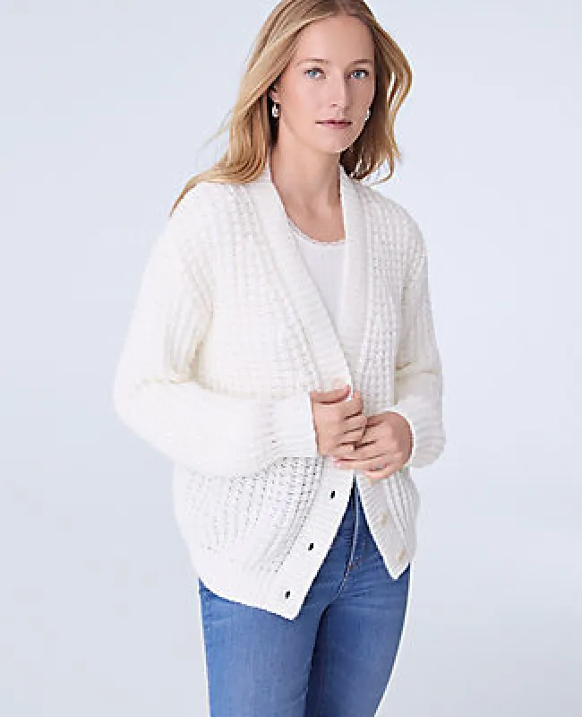 Ann Taylor Weekend Collection Waffle Knit Cardigan sold by Ann Taylor