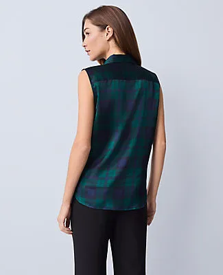 Ann Taylor Plaid Satin Sleeveless Shirt sold by Ann Taylor product image thumbnail 2