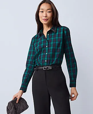 Ann Taylor Embellished Plaid Relaxed Perfect Shirt sold by Ann Taylor