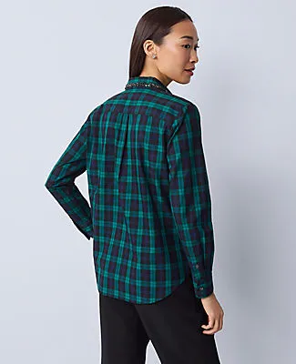 Ann Taylor Embellished Plaid Relaxed Perfect Shirt sold by Ann Taylor product image thumbnail 2