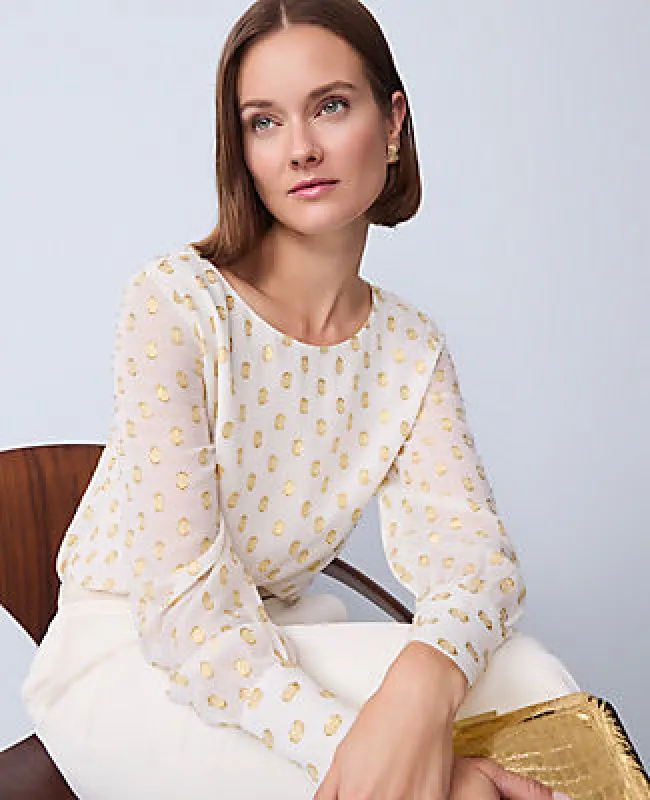 Ann Taylor Petite Dotted Boatneck Blouse sold by Ann Taylor