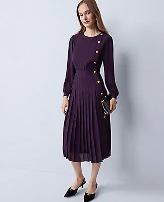 Ann Taylor Pleated Button Flare Midi Dress sold by Ann Taylor