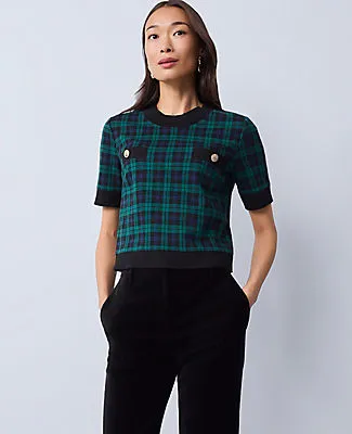Ann Taylor Petite Plaid Sweater Trim Top sold by Ann Taylor product image thumbnail 3