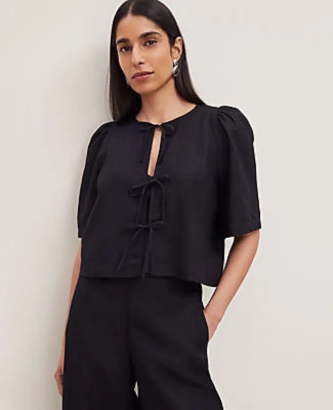 Ann Taylor Triple Tie Linen Blend Blouse sold by Ann Taylor
