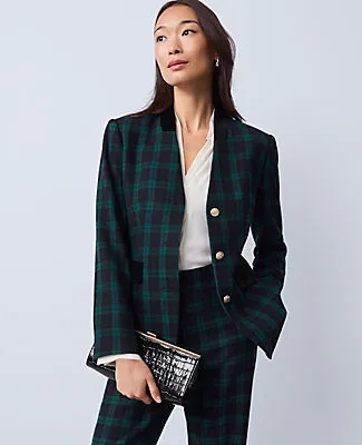Ann Taylor The Petite Long Collarless Blazer in Plaid sold by Ann Taylor
