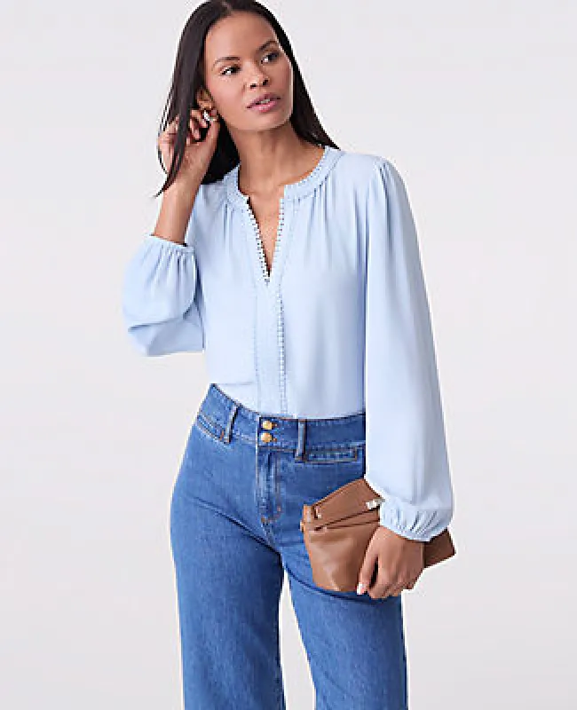 Ann Taylor Bobble Trim V-Neck Blouse sold by Ann Taylor