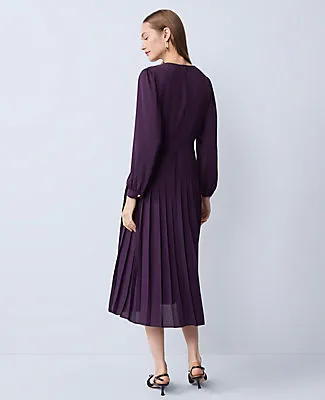 Ann Taylor Pleated Button Flare Midi Dress sold by Ann Taylor product image thumbnail 2