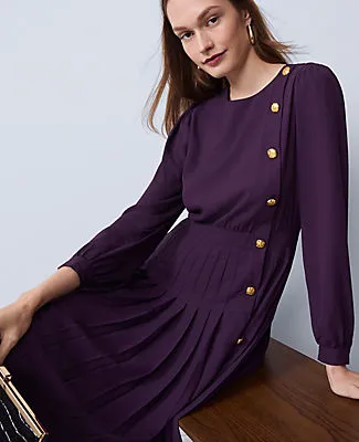 Ann Taylor Pleated Button Flare Midi Dress sold by Ann Taylor product image thumbnail 3
