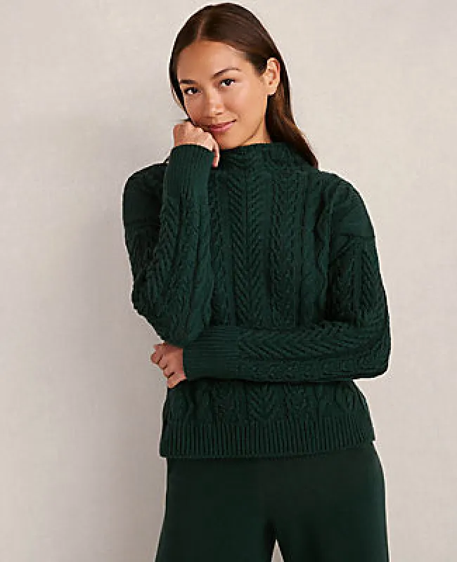 Ann Taylor Haven Well Within Organic Cotton Cable Mock Neck Sweater sold by Ann Taylor